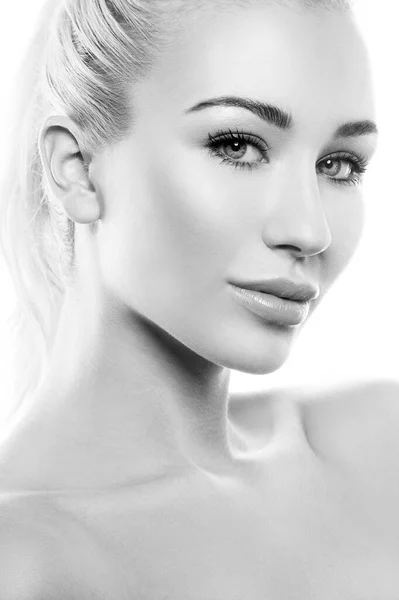 Monochrome Young Beauty Model Woman Face Healthy Skin Perfect Lips — Zdjęcie stockowe