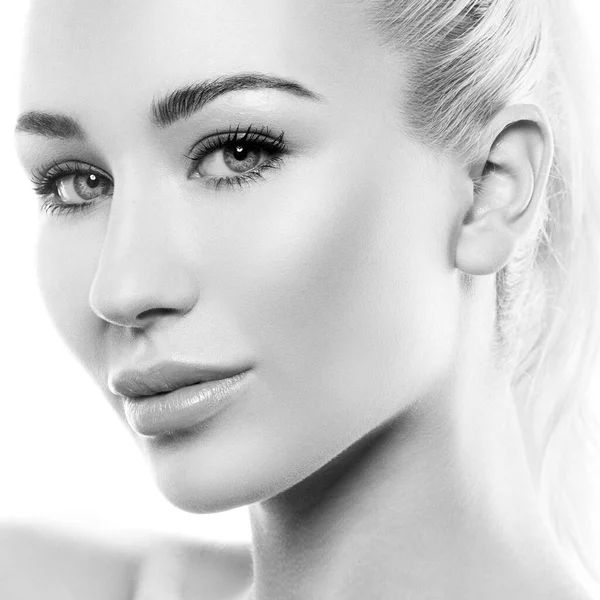 Monochrome Cute Beauty Model Woman Face Healthy Skin Perfect Lips — Zdjęcie stockowe