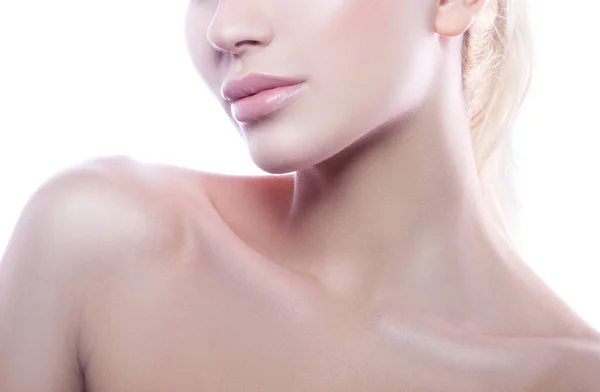 Sexy Modern Woman Beauty Face Perfect Skin Lips Blonde Hair — Stock Photo, Image