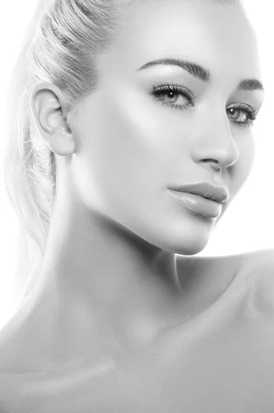 Sexy Moderne Vrouw Schoonheid Gezicht Perfecte Huid Lippen Blond Haar — Stockfoto