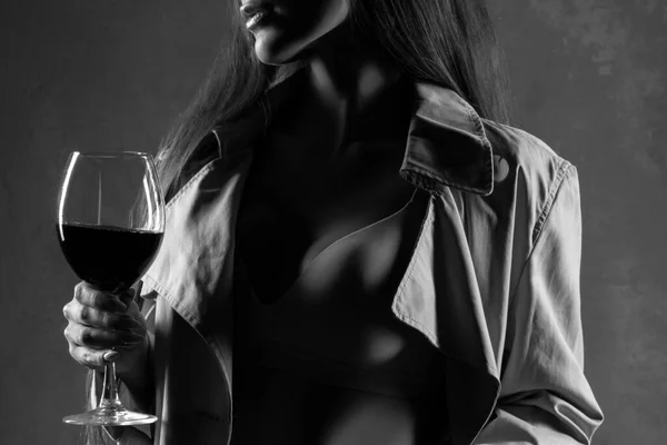 Red Wine Glass Young Woman Glass Wine Selective Focus Sexy — Stock Photo, Image