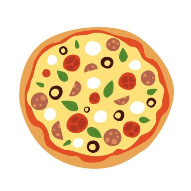 Pizza domates salam ve mozzarellalı. Pizza vektör.