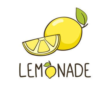 Limonata limon ve limon dilimi ile logo. Tipografi yazı. Taze içki logosunu görmeniz gerekir. El yazı. Rozet, baskı, afiş için iyi. Vektör.