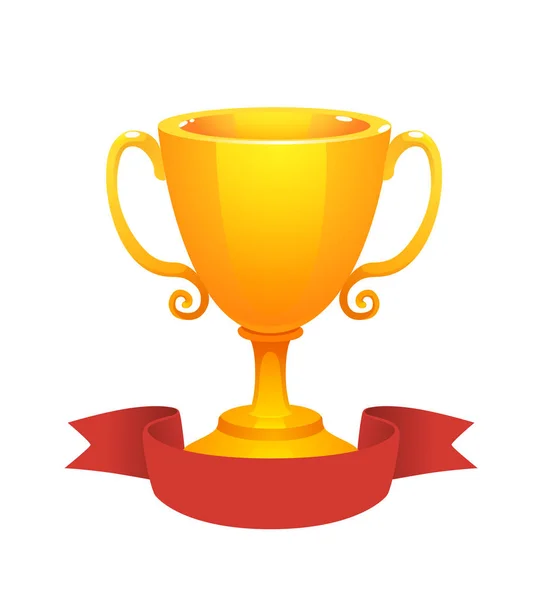 赤ラベルとゴールド カップ トロフィー賞 最初の場所のための賞 白い背景の上の光沢のあるトロフィー — ストックベクタ