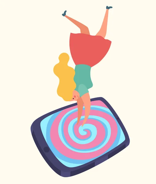 Illustrazione Una Donna Caduta Uno Smartphone Ragazza Sottosopra Isolata Dipendenza — Vettoriale Stock