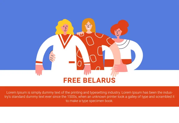 벨라루스 여성들은 탄압을 규탄하기 사슬을 벨로루시에서 시위대 깃발을 벨라루스에서의 흰옷을 — 스톡 벡터