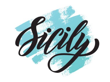 Vektör yazı word Sicilya '. Modern hat. Logo, etiket, simge, etiket, banner şablon olarak. Yazıt depolamak, günlüğü için el ilanı için ürün ambalaj.