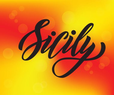 Vektör yazı word Sicilya '. Modern hat. Logo, etiket, simge, etiket, banner şablon olarak. Yazıt depolamak, günlüğü için el ilanı için ürün ambalaj.