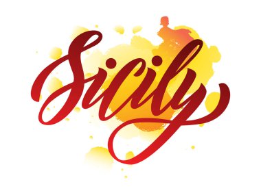 Vektör yazı word Sicilya '. Modern hat. Logo, etiket, simge, etiket, banner şablon olarak. Yazıt depolamak, günlüğü için el ilanı için ürün ambalaj.