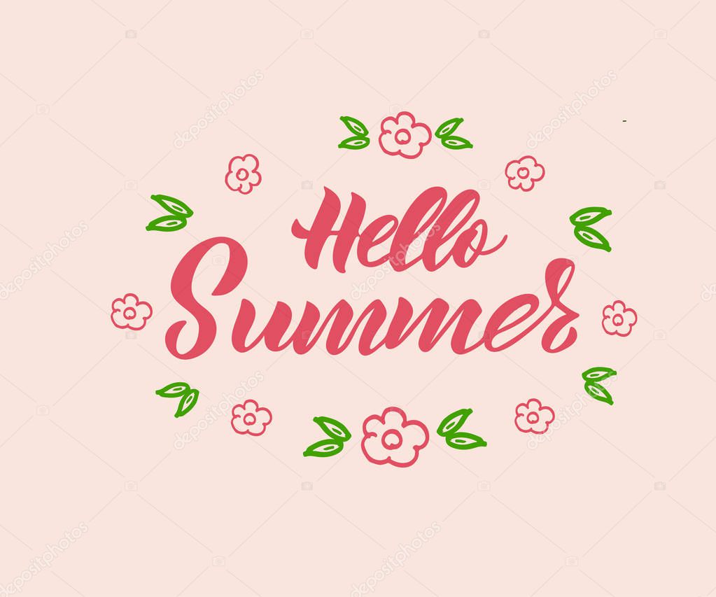 Hand lettering vector Hello Summer. typographic inscription. Summer poster. Handwritten summer lettering. Summer background. Summer fun. Summer fun quote. Summer banner