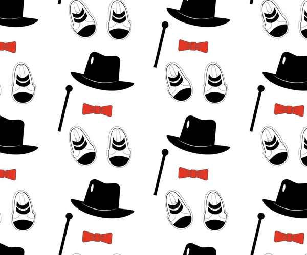 giyim öğeleri şapka, değnek sopa, papyon, Ayakkabı beyefendinin seamless modeli