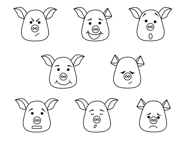 Tête Cochon Avec Différentes Émotions Mème Icône Images Vectorielles Uniques — Image vectorielle