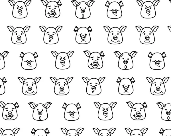Modèle Sans Couture Tête Cochon Avec Différentes Émotions Mème Icône — Image vectorielle