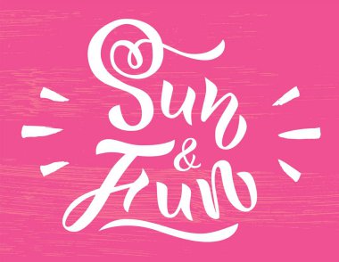 Doku ile pembe arka plan üzerinde resimde ifade güneş ve eğlenceli. El yazı çekilmiş. Kaligrafi öğesi tasarımınız için. Vektör çizim. Şablon olarak tebrik kartı, poster, afiş için.