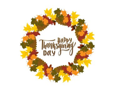 Mutlu Şükran günü tebrik harflerle ifade çelenk ile. Modern hat