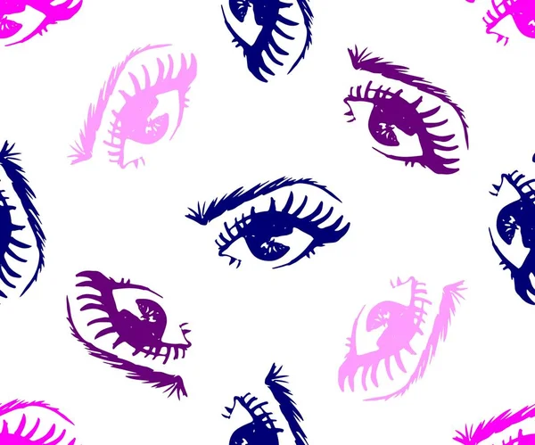 Nahtloses Muster handgezeichneter Frauenaugen mit geformten Augenbrauen — Stockvektor