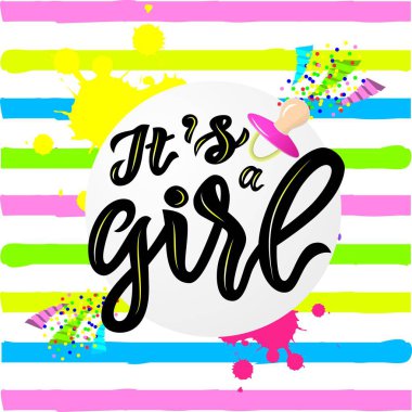 linscription ifade onun pembe meme emzik çizgili arka plan üzerinde bir kızla. Bebek ve çocuk odası süslemeleri çanta davetiyeler, kartları, giysi yastık için yazı. Fırça modern hat. Bindirme için fotoğraf albümü. afiş, poster, yazdırma