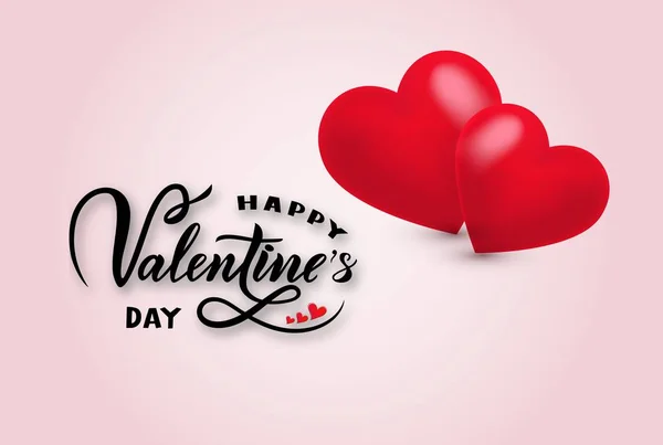 Feliz día de San Valentín sobre fondo rosa, corazones rojos realistas. Vector — Archivo Imágenes Vectoriales
