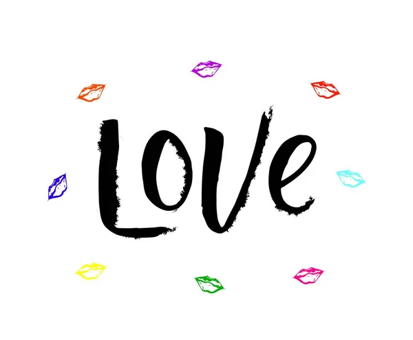 Letters van de woorden Love verschillende stijl hand getekend op witte background.colorful lippen. vectorillustratie. — Stockvector