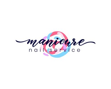 Hand lettering Manicure. Nail service. Watercolor spots.Vector