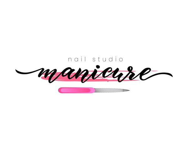 Hand lettering Manicure. Nail studio. Spot of nail polish. Vector