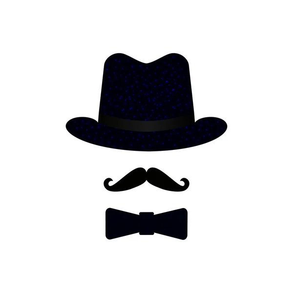 Μαύρο Καπέλο Μεταμφίεση Μουστάκι Παπιγιόν Απομονωμένα Αντικείμενα Σύνολο Εικονιδίων Τζέντλεμαν — Διανυσματικό Αρχείο