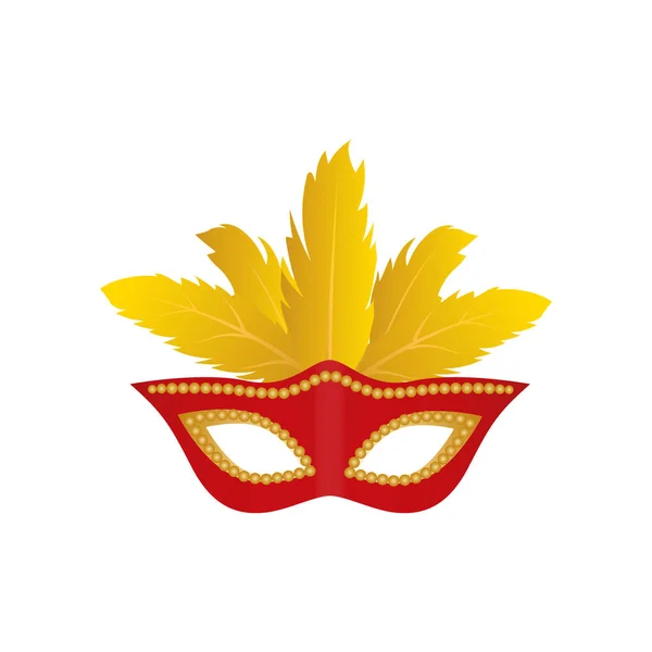 Carnival mask with colden feathers isolated icon. Red color. Vector. Isolated — Stock Vector