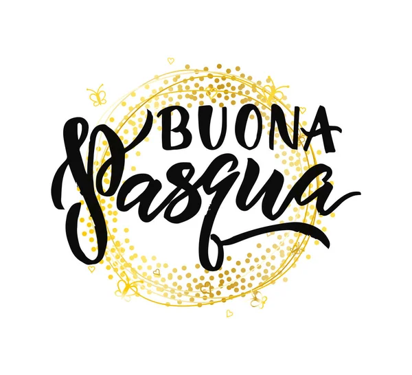 Letras Mano Feliz Pascua Italiano Banner Plantilla Con Hermosa Corona — Vector de stock