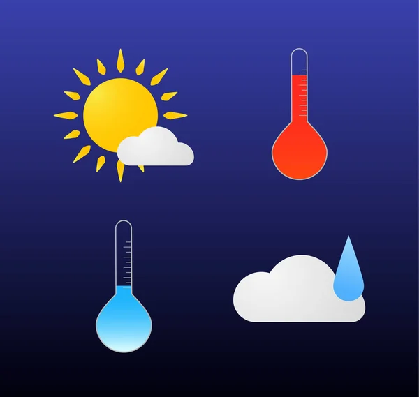 Современная Погода Плоские Векторные Символы Темном Фоне Солнце Облаками Дождем — стоковый вектор
