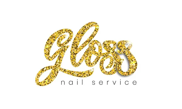 Elegante Logo Gloss Servicio Uñas Dibuja Mano Letras Caligrafía Oro — Archivo Imágenes Vectoriales