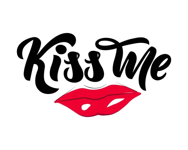Phrase Embrasse-moi avec des lèvres rouges. Vecteur — Image vectorielle