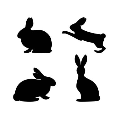 Tavşan siluet oturur, atlar. İzole vektör çizim