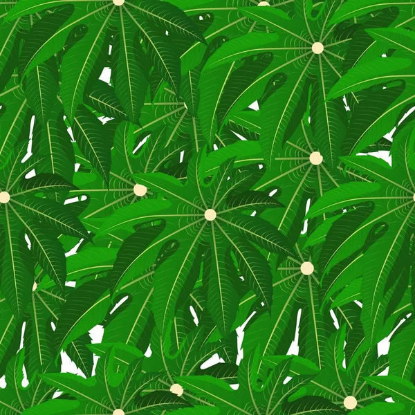 Nahtloses Muster aus grünen, realistischen tropischen Blättern. Grafikdesign. — Stockvektor