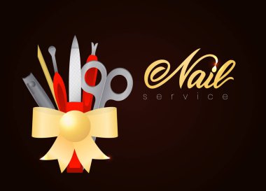 Kahverengi altın renkte tırnak araçları ile el yazısı tırnak Servisi. Vektör