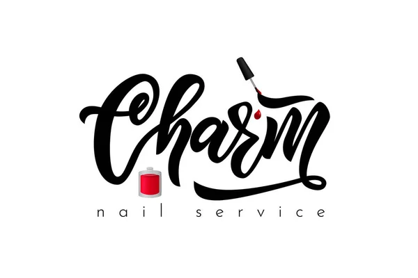 Mão lettering logotipo Charme serviço de unhas. Ilustração vetorial — Vetor de Stock