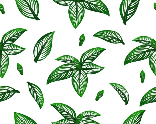 Nahtloses Muster aus grünen, realistischen tropischen Blättern. Grafikdesign. — Stockvektor