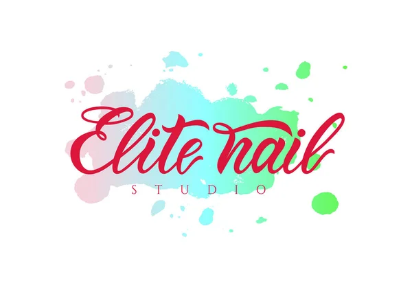 Letras a mano Estudio de uñas Elite en acuarela. Logo del vector. Caligrafía moderna . — Archivo Imágenes Vectoriales