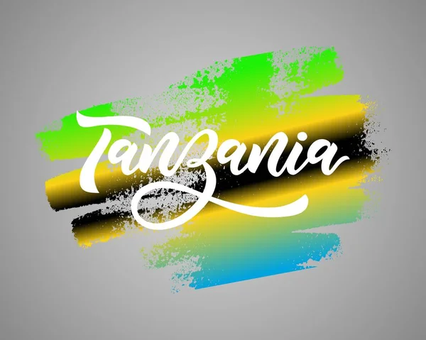 Hand lettering word Tanzania on watercolor spot.Vector Illustration. — Stock Vector