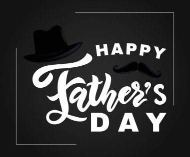 Mutlu baba s gün el ile şapka, bıyıklar, siyah arka plan üzerine yazı. Vektör çizim