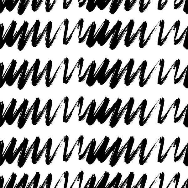 Striped wavy ink texture brush pattern. Black on white background. Vector illustration — Stock Vector