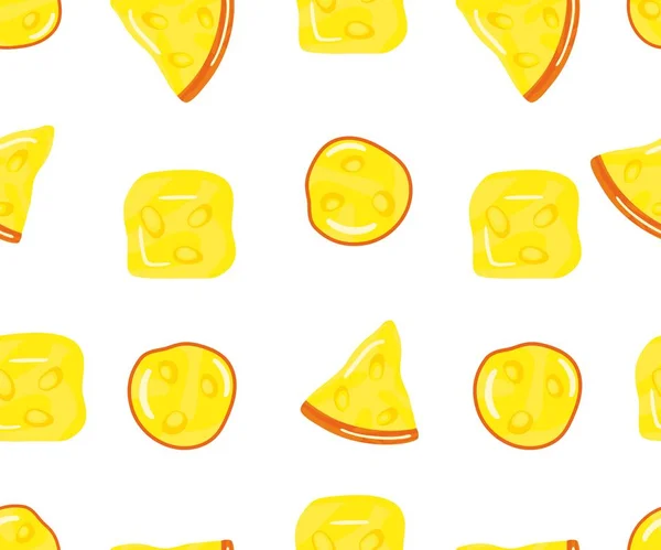 Sömlös mönster olika bitar av ost på vit bakgrund. Vektor — Stock vektor