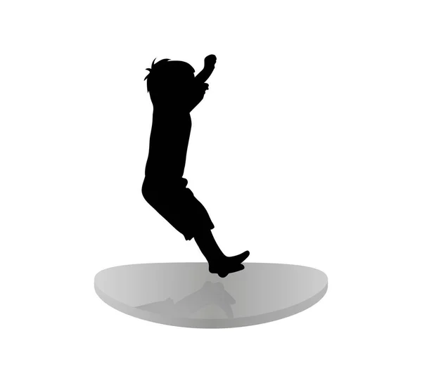Изолированная икона черного силуэта прыгающего ребенка на батуте. белый фон . — стоковый вектор