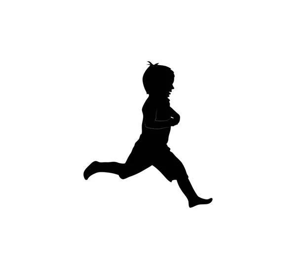 Icono aislado de silueta negra de niño corriendo sobre fondo blanco . — Vector de stock