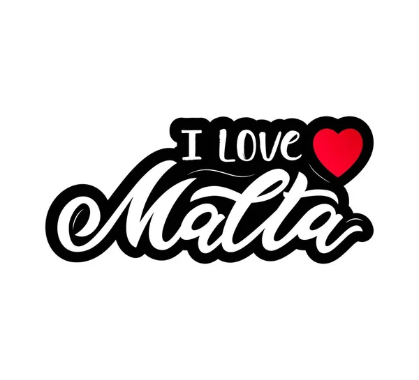 Hand lettering modern calligraphy I love Malta quote with heart — Stock Vector