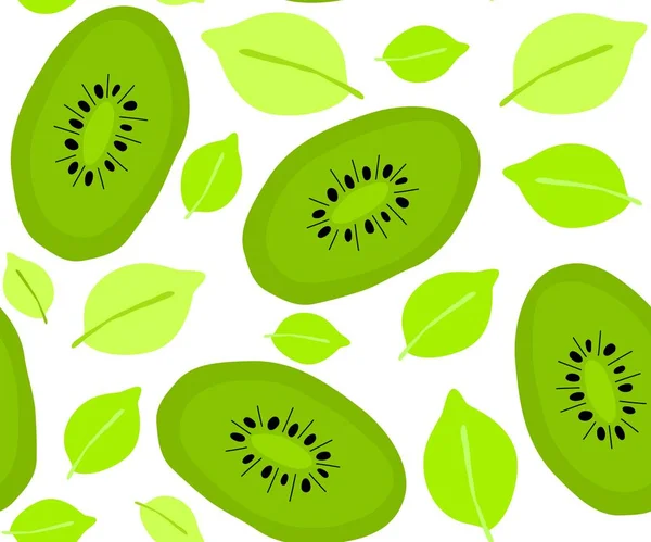 Patrón de verano sin costuras con frutas, kiwi, hojas. Ilustración vectorial — Vector de stock