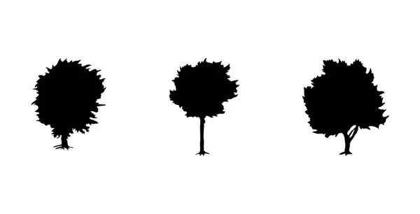 Arbres ensemble de trois silhouettes noires sur fond blanc. Recueillir diverses formes. Illustration vectorielle — Image vectorielle