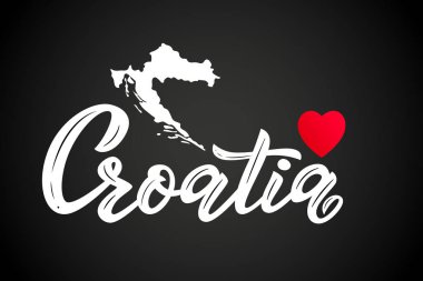 Hırvatistan 'ın el yazısı, kalp ve haritayla yazılmış. Vektör.