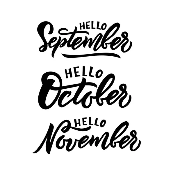 Phrases hello September, Oktober, November. Vektor - Stok Vektor