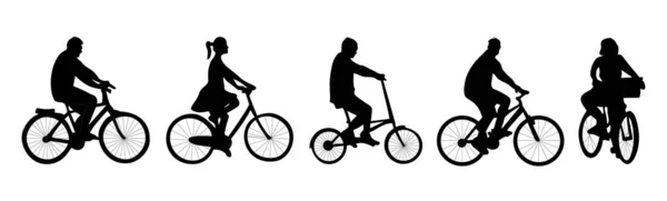 Силуэт людей с велосипедом. Женщины и мужчины. Векторная иллюстрация — стоковый вектор