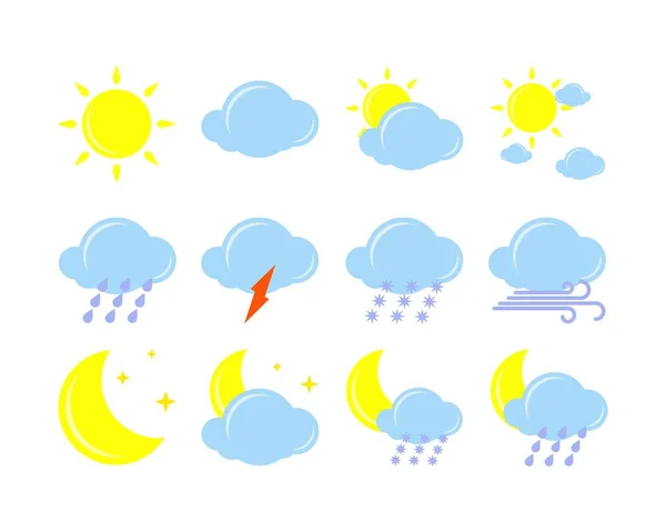 Zestaw ikon pogodowych. ilustracja wektora. — Wektor stockowy